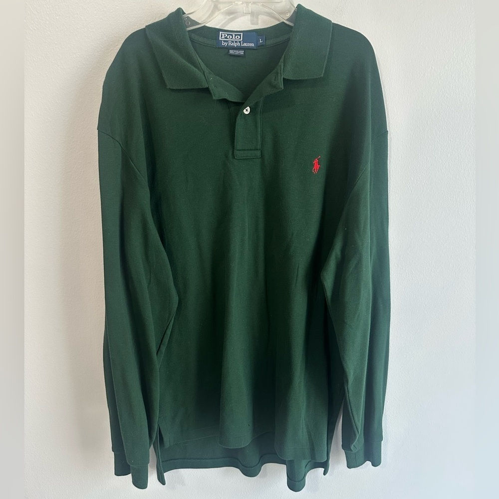 Polo Ralph Lauren Men's Dark Green Polo Shirt size Large Long Sleeve